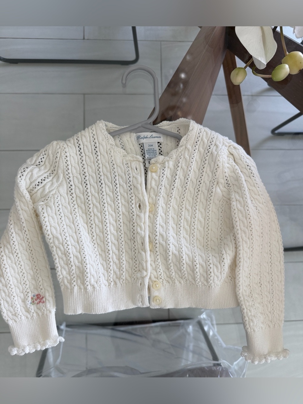 Ralph Lauren Cream Cable Knit Button-Front Cardigan